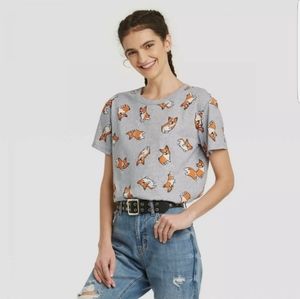 Zoe + Liv Gray Corgi Novelty Print Short Sleeve Crew Neck T-Shirt